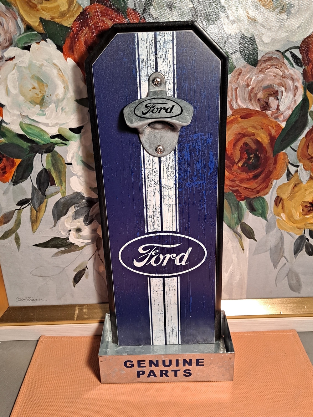 Ford Blue Vintage-Style Wall Mount Bottle Opener Genuine Parts Tray Licensed NIB
